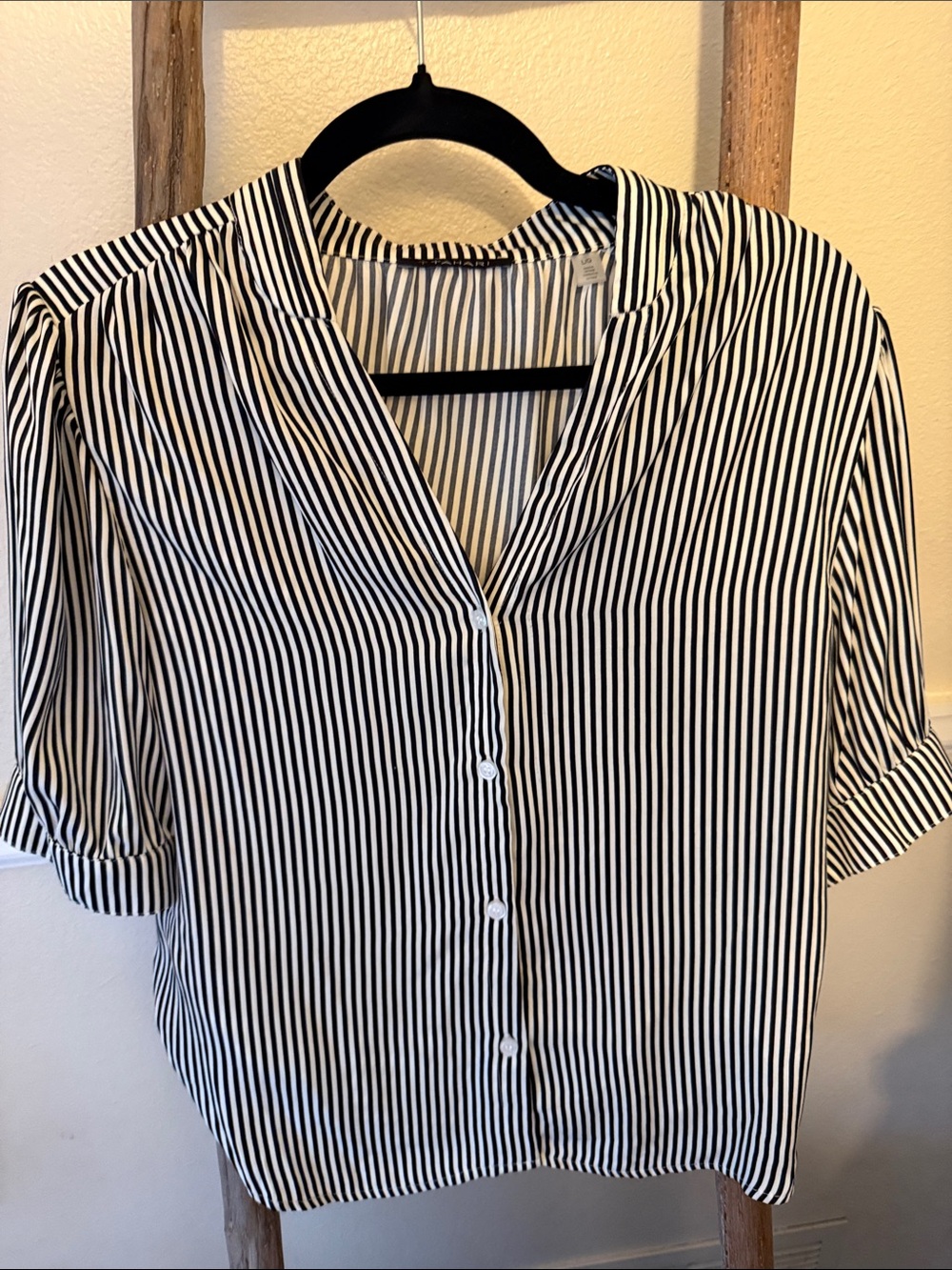T Tahari Black & White Striped Button-Down Shirt